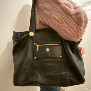 Knomo London black leather laptop bag